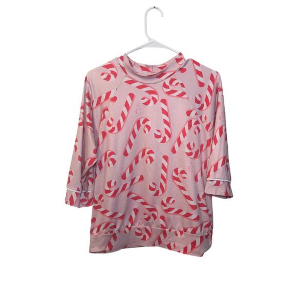 Chantilly Pink‎ Candy Cane Mock Neck 3/4 Sleeve Top Women's Size M